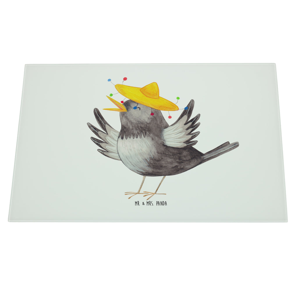 XL Glas Schneidbrett Rabe mit Sombrero Glasschneidebrett, Schneidebrett, Frühstücksbrett, Küche, Tiermotive, Gute Laune, lustige Sprüche, Tiere, Rabe, Vogel, Vögel, Spruch positiv, fröhlich sein, glücklich sein, Glück Spruch, froh, Elster, Motivation