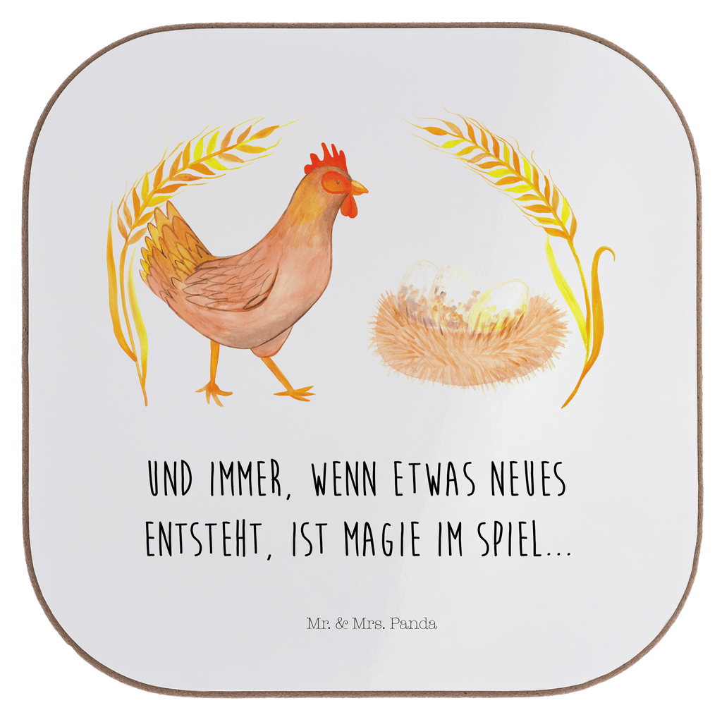 Quadratische Untersetzer Huhn stolz Bierdeckel, Glasuntersetzer, Untersetzer Gläser, Getränkeuntersetzer, Bauernhof, Hoftiere, Landwirt, Landwirtin, Hahn, Henne, Hühner, Eier, Hof, Landleben, Motivation, Geburt, Magie, Spruch, Schwangerschaft
