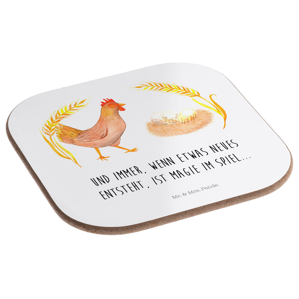 Quadratische Untersetzer Huhn stolz Bierdeckel, Glasuntersetzer, Untersetzer Gläser, Getränkeuntersetzer, Bauernhof, Hoftiere, Landwirt, Landwirtin, Hahn, Henne, Hühner, Eier, Hof, Landleben, Motivation, Geburt, Magie, Spruch, Schwangerschaft
