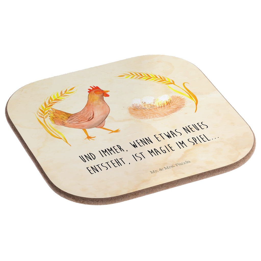 Quadratische Untersetzer Huhn stolz Bierdeckel, Glasuntersetzer, Untersetzer Gläser, Getränkeuntersetzer, Bauernhof, Hoftiere, Landwirt, Landwirtin, Hahn, Henne, Hühner, Eier, Hof, Landleben, Motivation, Geburt, Magie, Spruch, Schwangerschaft