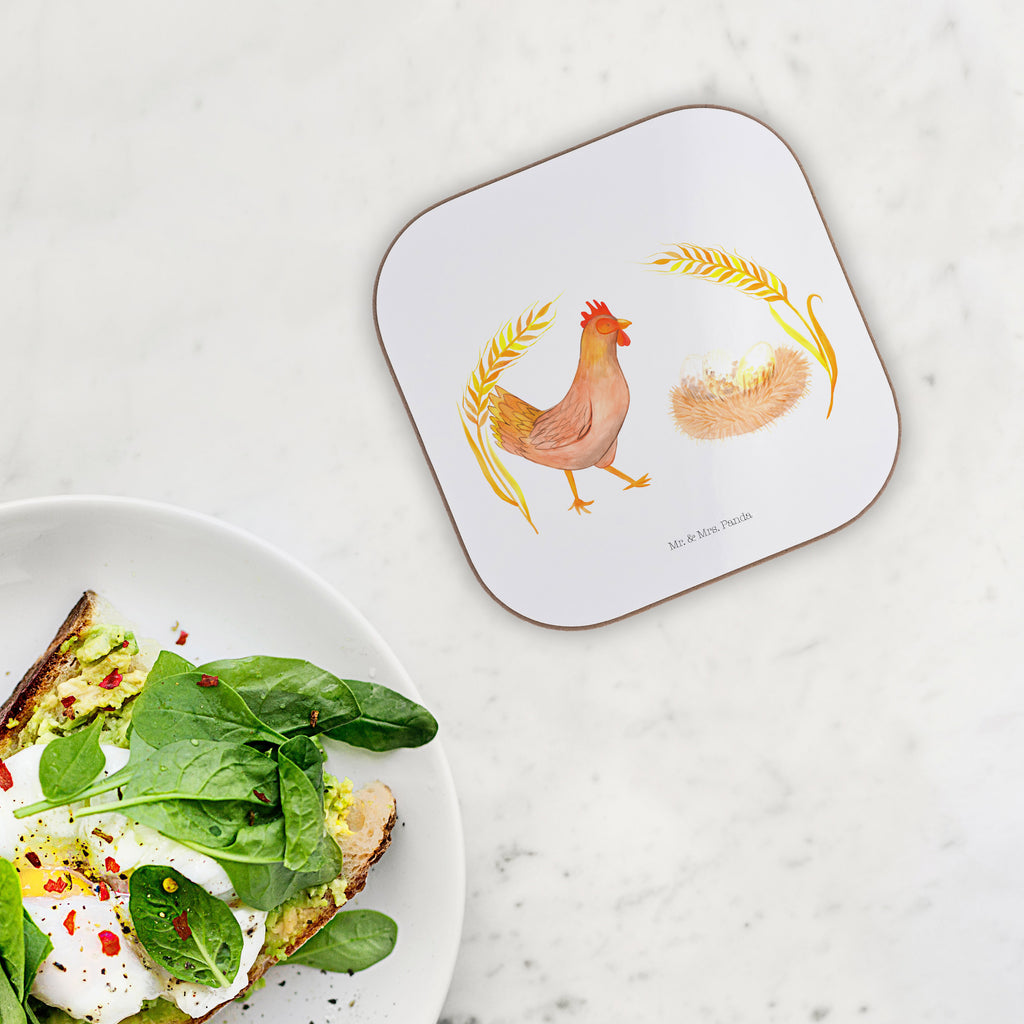 Quadratische Untersetzer Huhn stolz Bierdeckel, Glasuntersetzer, Untersetzer Gläser, Getränkeuntersetzer, Bauernhof, Hoftiere, Landwirt, Landwirtin, Hahn, Henne, Hühner, Eier, Hof, Landleben, Motivation, Geburt, Magie, Spruch, Schwangerschaft