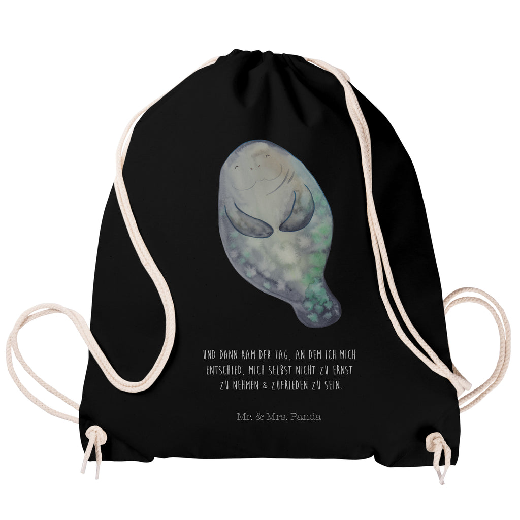 Sportbeutel Seekuh happy Turnbeutel, Beutel, Sporttasche, Tasche, Stoffbeutel, Meerestiere, Meer, Urlaub, Seekuh, Seekühe, Selbstliebe, Respekt, Neuanfang, Neustart, Achtsamkeit, Zufrieden, Liebeskummer, Freundin