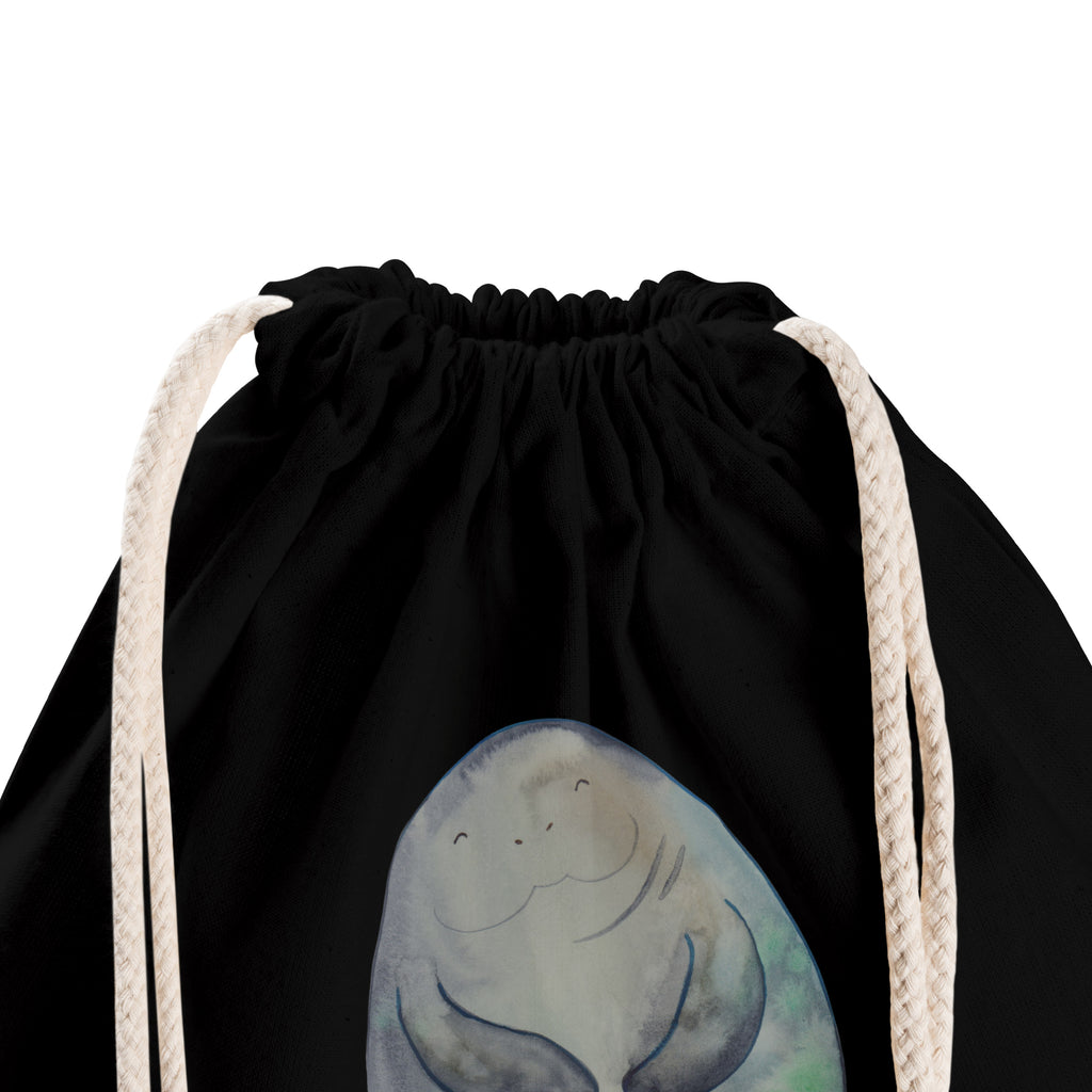 Sportbeutel Seekuh happy Turnbeutel, Beutel, Sporttasche, Tasche, Stoffbeutel, Meerestiere, Meer, Urlaub, Seekuh, Seekühe, Selbstliebe, Respekt, Neuanfang, Neustart, Achtsamkeit, Zufrieden, Liebeskummer, Freundin