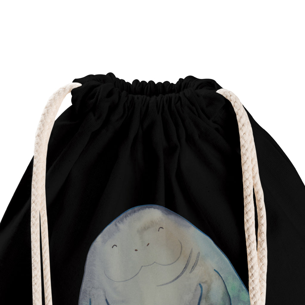 Sportbeutel Seekuh happy Turnbeutel, Beutel, Sporttasche, Tasche, Stoffbeutel, Meerestiere, Meer, Urlaub, Seekuh, Seekühe, Selbstliebe, Respekt, Neuanfang, Neustart, Achtsamkeit, Zufrieden, Liebeskummer, Freundin