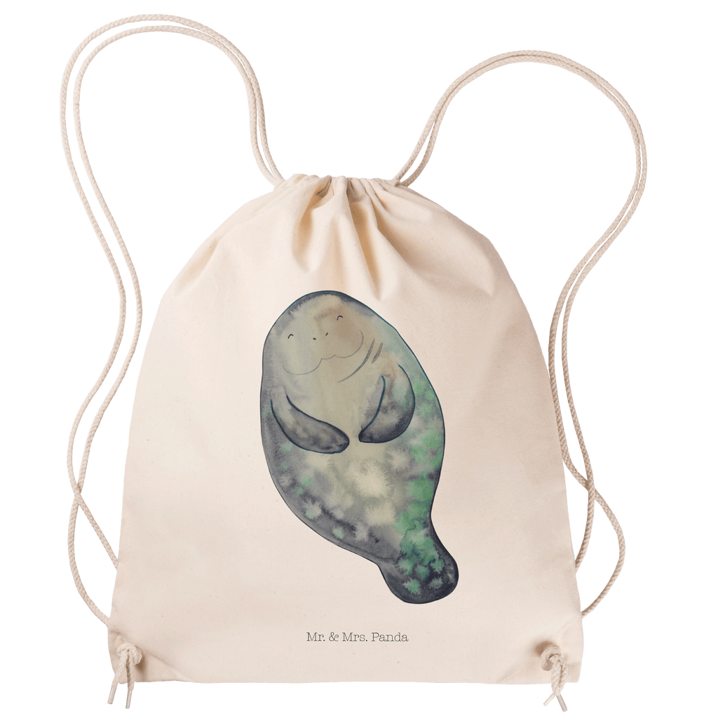 Sportbeutel Seekuh happy Turnbeutel, Beutel, Sporttasche, Tasche, Stoffbeutel, Meerestiere, Meer, Urlaub, Seekuh, Seekühe, Selbstliebe, Respekt, Neuanfang, Neustart, Achtsamkeit, Zufrieden, Liebeskummer, Freundin