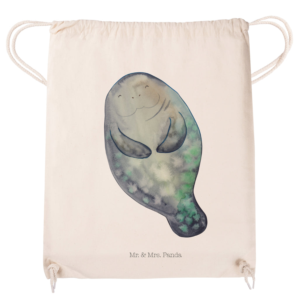 Sportbeutel Seekuh happy Turnbeutel, Beutel, Sporttasche, Tasche, Stoffbeutel, Meerestiere, Meer, Urlaub, Seekuh, Seekühe, Selbstliebe, Respekt, Neuanfang, Neustart, Achtsamkeit, Zufrieden, Liebeskummer, Freundin