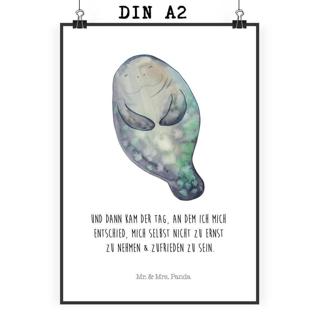 Poster Seekuh happy Poster, Wandposter, Bild, Wanddeko, Küchenposter, Kinderposter, Wanddeko Bild, Raumdekoration, Wanddekoration, Handgemaltes Poster, Mr. & Mrs. Panda Poster, Designposter, Kunstdruck, Posterdruck, Meerestiere, Meer, Urlaub, Seekuh, Seekühe, Selbstliebe, Respekt, Neuanfang, Neustart, Achtsamkeit, Zufrieden, Liebeskummer, Freundin
