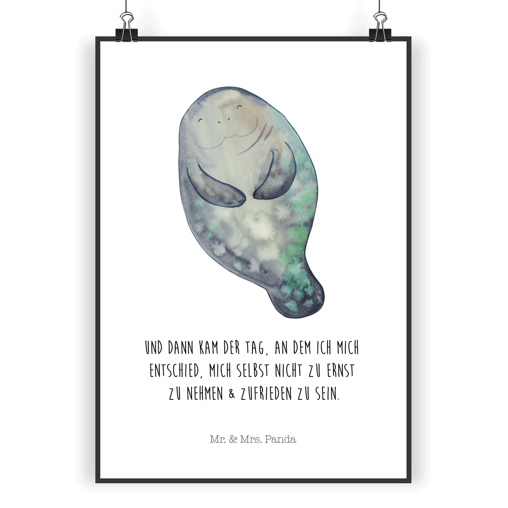 Poster Seekuh happy Poster, Wandposter, Bild, Wanddeko, Küchenposter, Kinderposter, Wanddeko Bild, Raumdekoration, Wanddekoration, Handgemaltes Poster, Mr. & Mrs. Panda Poster, Designposter, Kunstdruck, Posterdruck, Meerestiere, Meer, Urlaub, Seekuh, Seekühe, Selbstliebe, Respekt, Neuanfang, Neustart, Achtsamkeit, Zufrieden, Liebeskummer, Freundin