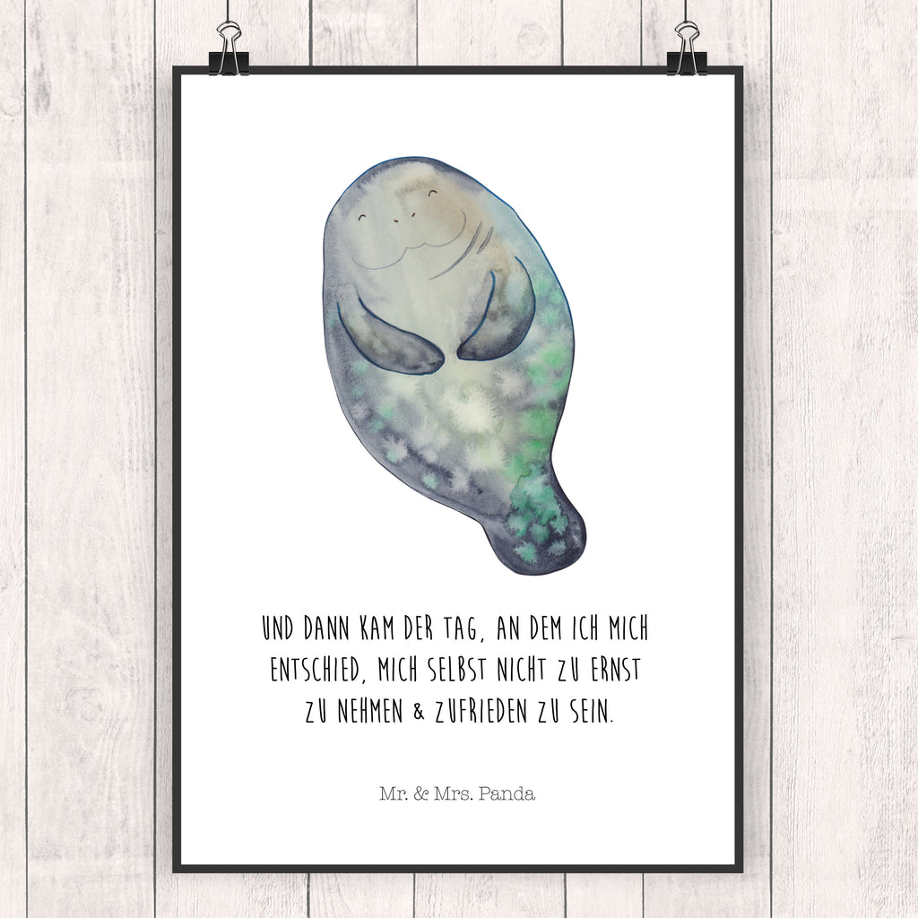 Poster Seekuh happy Poster, Wandposter, Bild, Wanddeko, Küchenposter, Kinderposter, Wanddeko Bild, Raumdekoration, Wanddekoration, Handgemaltes Poster, Mr. & Mrs. Panda Poster, Designposter, Kunstdruck, Posterdruck, Meerestiere, Meer, Urlaub, Seekuh, Seekühe, Selbstliebe, Respekt, Neuanfang, Neustart, Achtsamkeit, Zufrieden, Liebeskummer, Freundin