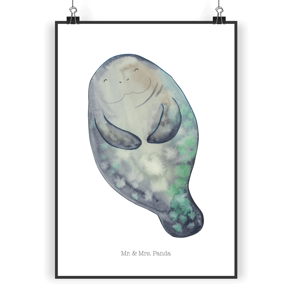 Poster Seekuh happy Poster, Wandposter, Bild, Wanddeko, Küchenposter, Kinderposter, Wanddeko Bild, Raumdekoration, Wanddekoration, Handgemaltes Poster, Mr. & Mrs. Panda Poster, Designposter, Kunstdruck, Posterdruck, Meerestiere, Meer, Urlaub, Seekuh, Seekühe, Selbstliebe, Respekt, Neuanfang, Neustart, Achtsamkeit, Zufrieden, Liebeskummer, Freundin