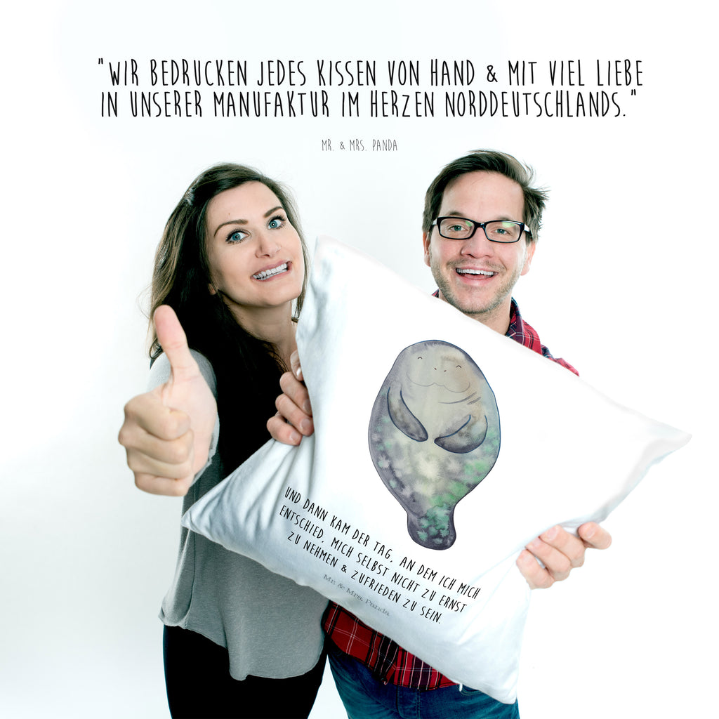 40x40 Kissen Seekuh happy Kissenhülle, Kopfkissen, Sofakissen, Dekokissen, Motivkissen, Meerestiere, Meer, Urlaub, Seekuh, Seekühe, Selbstliebe, Respekt, Neuanfang, Neustart, Achtsamkeit, Zufrieden, Liebeskummer, Freundin