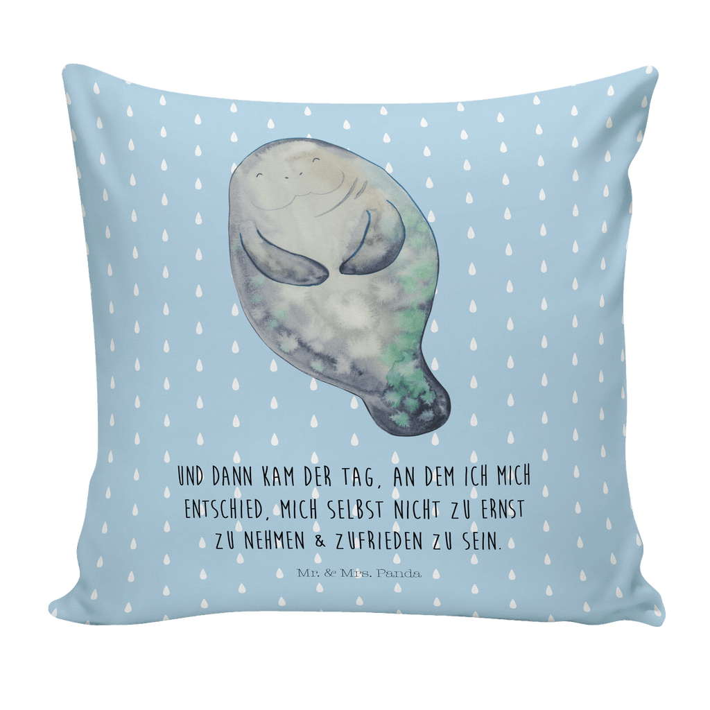 40x40 Kissen Seekuh happy Kissenhülle, Kopfkissen, Sofakissen, Dekokissen, Motivkissen, Meerestiere, Meer, Urlaub, Seekuh, Seekühe, Selbstliebe, Respekt, Neuanfang, Neustart, Achtsamkeit, Zufrieden, Liebeskummer, Freundin