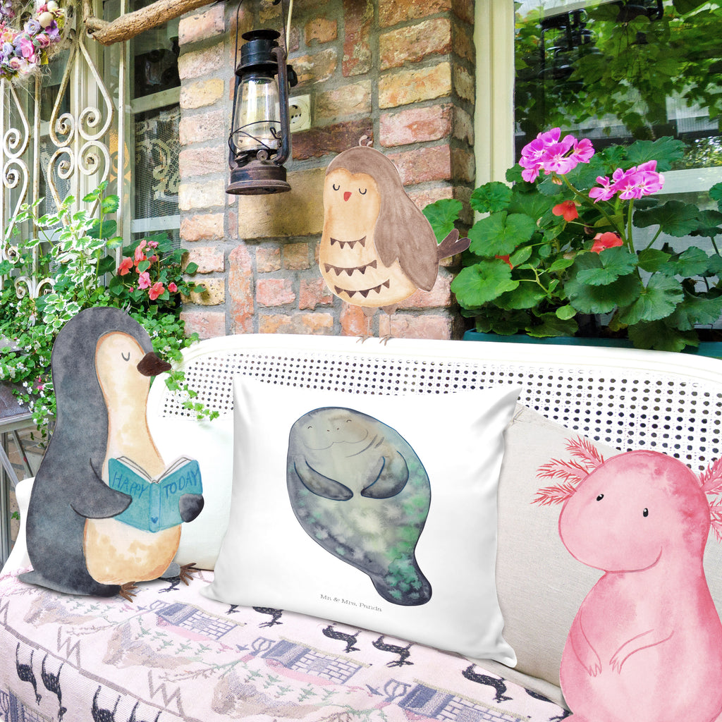 40x40 Kissen Seekuh happy Kissenhülle, Kopfkissen, Sofakissen, Dekokissen, Motivkissen, Meerestiere, Meer, Urlaub, Seekuh, Seekühe, Selbstliebe, Respekt, Neuanfang, Neustart, Achtsamkeit, Zufrieden, Liebeskummer, Freundin