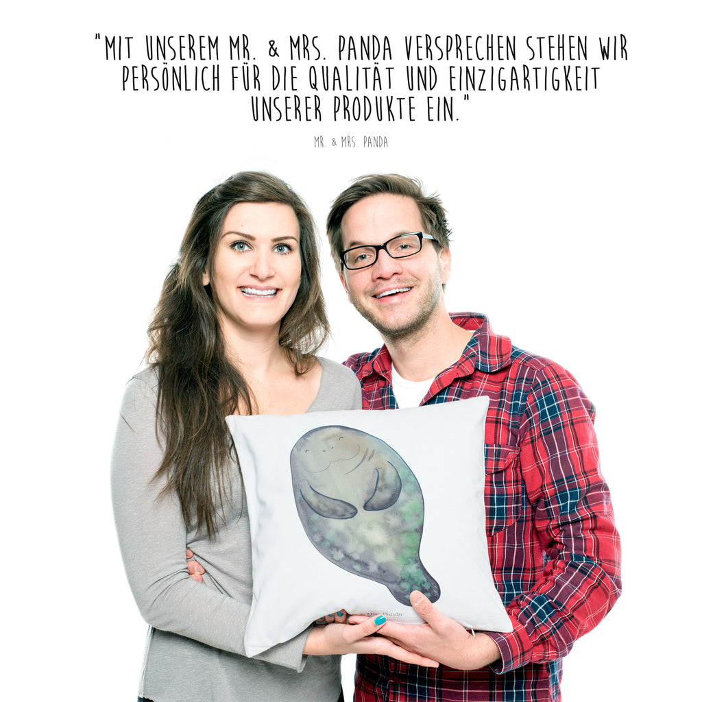 40x40 Kissen Seekuh happy Kissenhülle, Kopfkissen, Sofakissen, Dekokissen, Motivkissen, Meerestiere, Meer, Urlaub, Seekuh, Seekühe, Selbstliebe, Respekt, Neuanfang, Neustart, Achtsamkeit, Zufrieden, Liebeskummer, Freundin