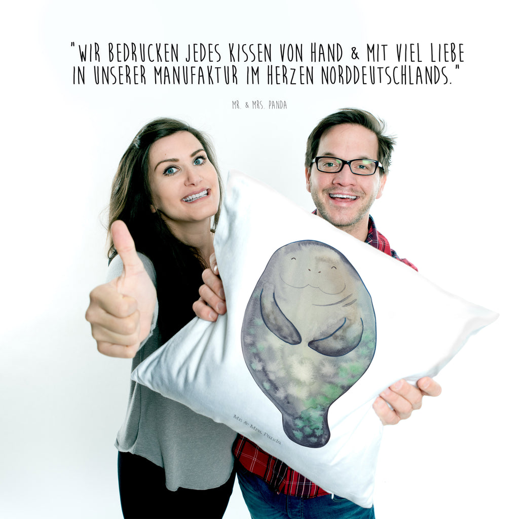 40x40 Kissen Seekuh happy Kissenhülle, Kopfkissen, Sofakissen, Dekokissen, Motivkissen, Meerestiere, Meer, Urlaub, Seekuh, Seekühe, Selbstliebe, Respekt, Neuanfang, Neustart, Achtsamkeit, Zufrieden, Liebeskummer, Freundin