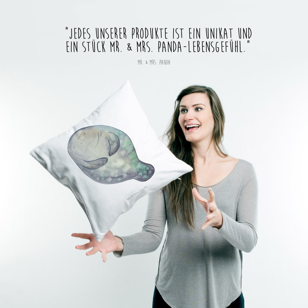 40x40 Kissen Seekuh happy Kissenhülle, Kopfkissen, Sofakissen, Dekokissen, Motivkissen, Meerestiere, Meer, Urlaub, Seekuh, Seekühe, Selbstliebe, Respekt, Neuanfang, Neustart, Achtsamkeit, Zufrieden, Liebeskummer, Freundin