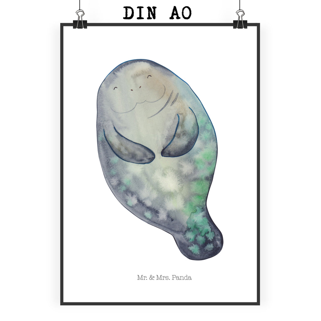 Poster Seekuh happy Poster, Wandposter, Bild, Wanddeko, Küchenposter, Kinderposter, Wanddeko Bild, Raumdekoration, Wanddekoration, Handgemaltes Poster, Mr. & Mrs. Panda Poster, Designposter, Kunstdruck, Posterdruck, Meerestiere, Meer, Urlaub, Seekuh, Seekühe, Selbstliebe, Respekt, Neuanfang, Neustart, Achtsamkeit, Zufrieden, Liebeskummer, Freundin