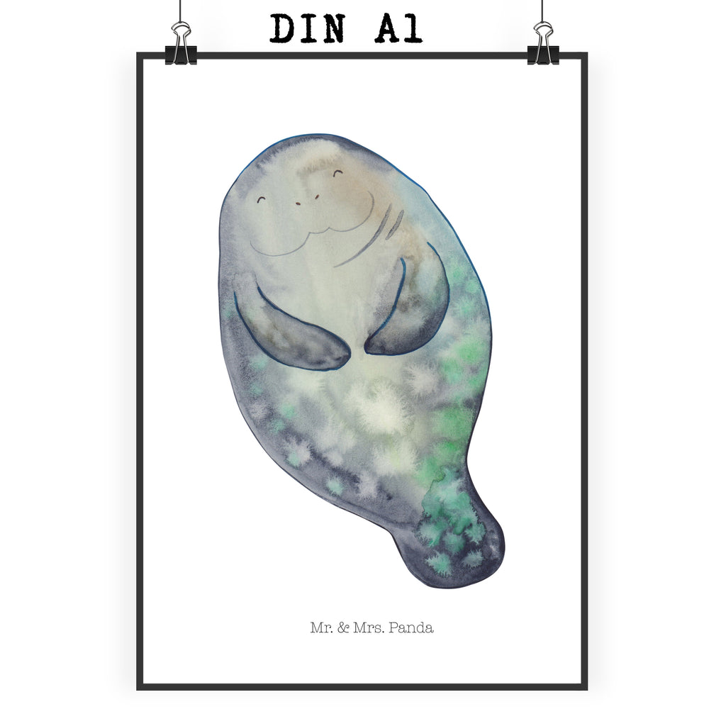 Poster Seekuh happy Poster, Wandposter, Bild, Wanddeko, Küchenposter, Kinderposter, Wanddeko Bild, Raumdekoration, Wanddekoration, Handgemaltes Poster, Mr. & Mrs. Panda Poster, Designposter, Kunstdruck, Posterdruck, Meerestiere, Meer, Urlaub, Seekuh, Seekühe, Selbstliebe, Respekt, Neuanfang, Neustart, Achtsamkeit, Zufrieden, Liebeskummer, Freundin