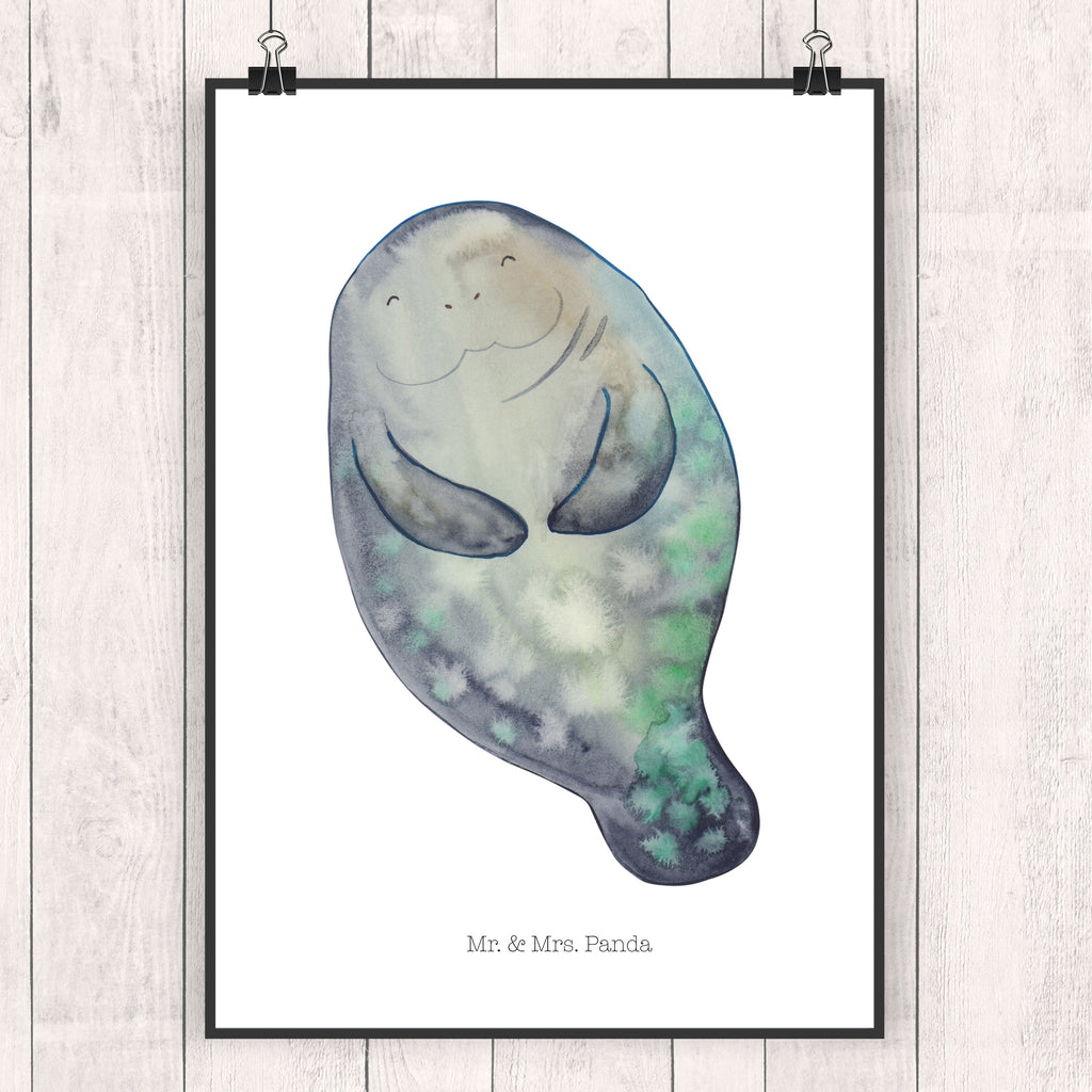 Poster Seekuh happy Poster, Wandposter, Bild, Wanddeko, Küchenposter, Kinderposter, Wanddeko Bild, Raumdekoration, Wanddekoration, Handgemaltes Poster, Mr. & Mrs. Panda Poster, Designposter, Kunstdruck, Posterdruck, Meerestiere, Meer, Urlaub, Seekuh, Seekühe, Selbstliebe, Respekt, Neuanfang, Neustart, Achtsamkeit, Zufrieden, Liebeskummer, Freundin