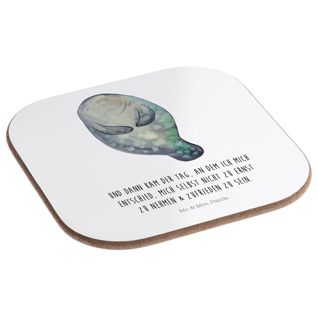 Quadratische Untersetzer Seekuh happy Bierdeckel, Glasuntersetzer, Untersetzer Gläser, Getränkeuntersetzer, Meerestiere, Meer, Urlaub, Seekuh, Seekühe, Selbstliebe, Respekt, Neuanfang, Neustart, Achtsamkeit, Zufrieden, Liebeskummer, Freundin