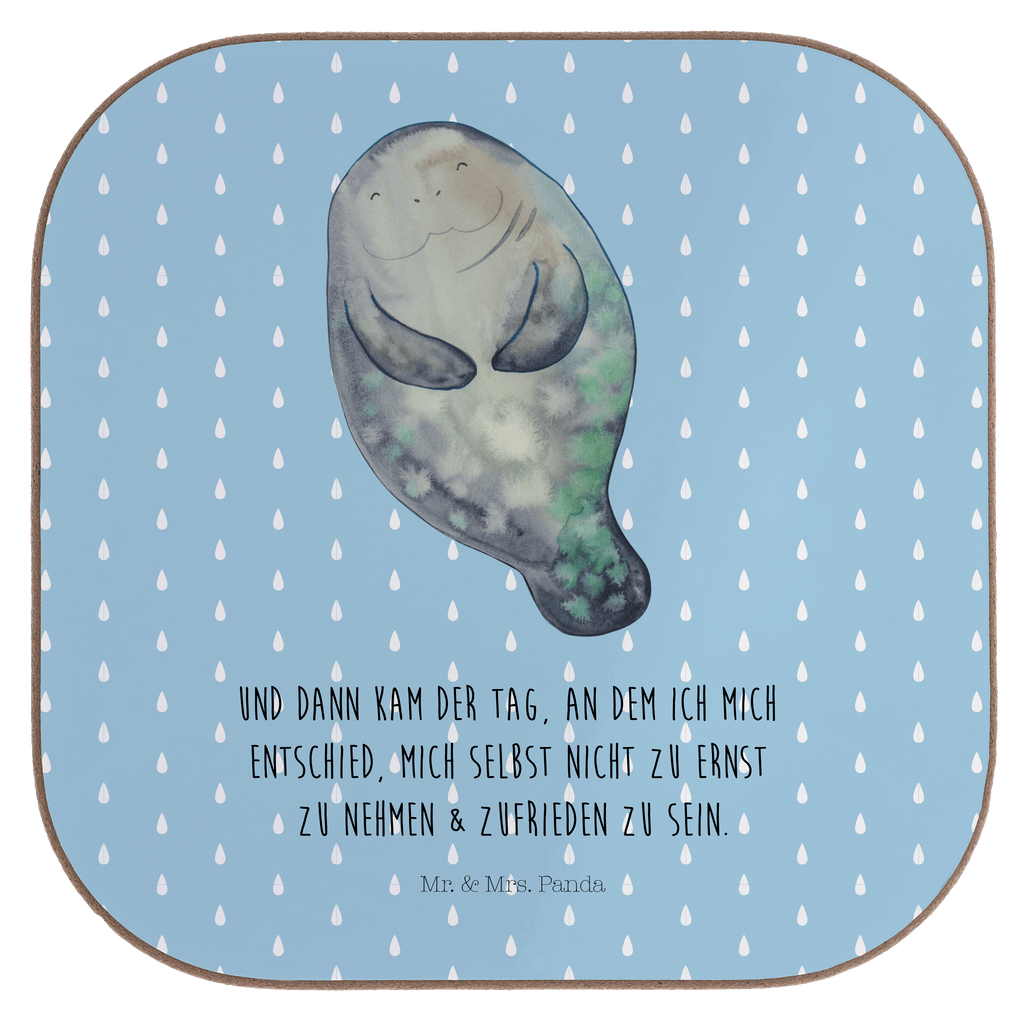 Quadratische Untersetzer Seekuh happy Bierdeckel, Glasuntersetzer, Untersetzer Gläser, Getränkeuntersetzer, Meerestiere, Meer, Urlaub, Seekuh, Seekühe, Selbstliebe, Respekt, Neuanfang, Neustart, Achtsamkeit, Zufrieden, Liebeskummer, Freundin