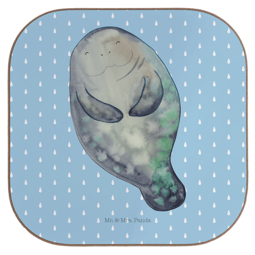 Quadratische Untersetzer Seekuh happy Bierdeckel, Glasuntersetzer, Untersetzer Gläser, Getränkeuntersetzer, Meerestiere, Meer, Urlaub, Seekuh, Seekühe, Selbstliebe, Respekt, Neuanfang, Neustart, Achtsamkeit, Zufrieden, Liebeskummer, Freundin