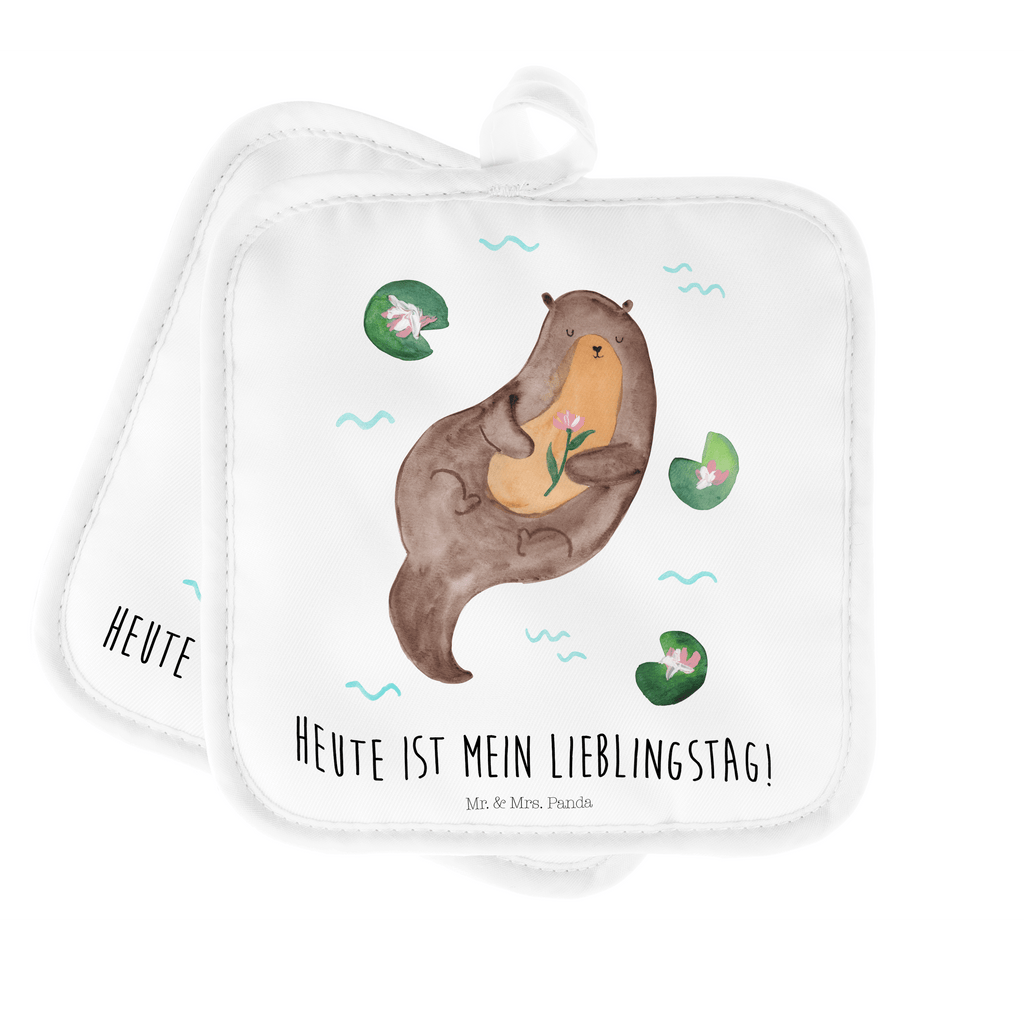 2er Set Topflappen  Otter mit Seerose Topflappen, Topfuntersetzer, Ofenhandschuh, Topflappen Set, Topflappen lustig, Topflappen mit Spruch, Otter, Fischotter, Seeotter, Otter Seeotter See Otter