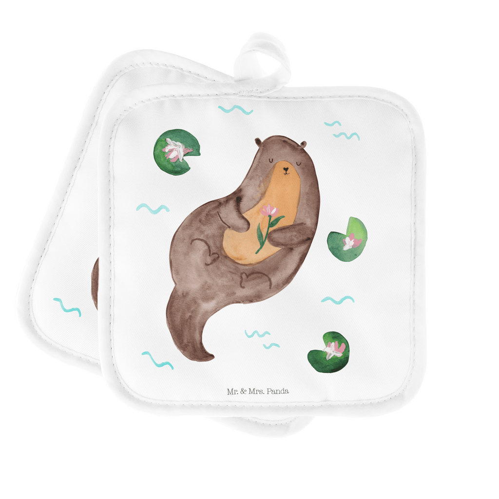 2er Set Topflappen  Otter mit Seerose Topflappen, Topfuntersetzer, Ofenhandschuh, Topflappen Set, Topflappen lustig, Topflappen mit Spruch, Otter, Fischotter, Seeotter, Otter Seeotter See Otter