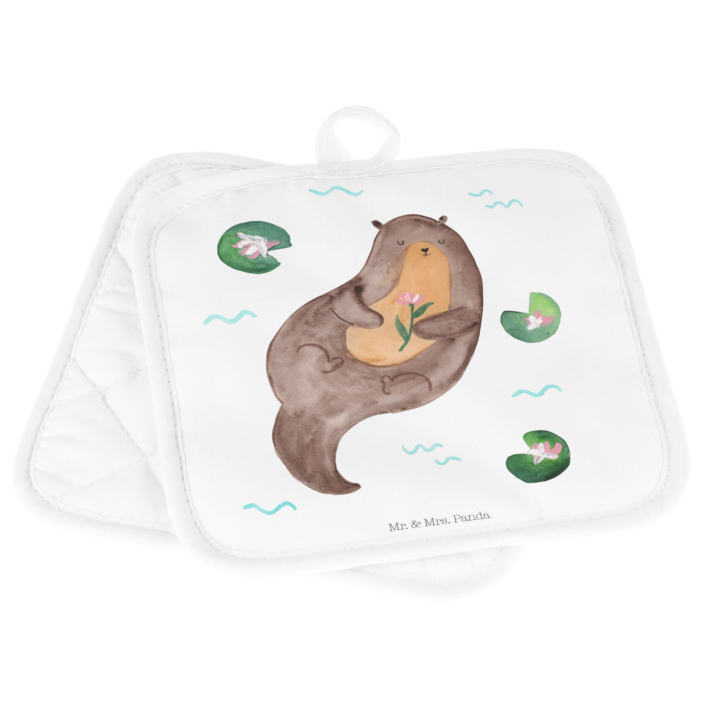 2er Set Topflappen  Otter mit Seerose Topflappen, Topfuntersetzer, Ofenhandschuh, Topflappen Set, Topflappen lustig, Topflappen mit Spruch, Otter, Fischotter, Seeotter, Otter Seeotter See Otter