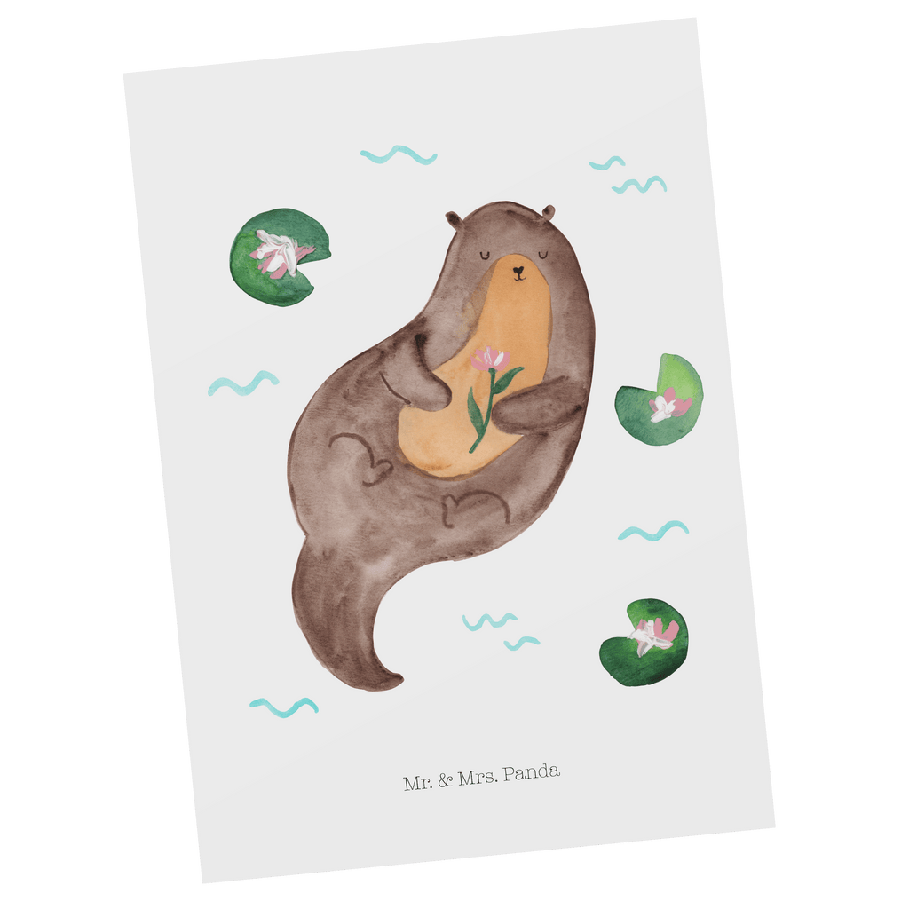 Postkarte Otter mit Seerose Geschenkkarte, Grußkarte, Karte, Einladung, Ansichtskarte, Geburtstagskarte, Einladungskarte, Otter, Fischotter, Seeotter, Otter Seeotter See Otter