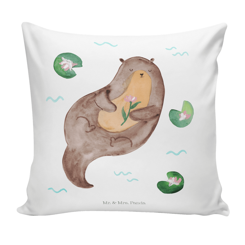 40x40 Kissen Otter mit Seerose Kissenhülle, Kopfkissen, Sofakissen, Dekokissen, Motivkissen, Otter, Fischotter, Seeotter, Otter Seeotter See Otter