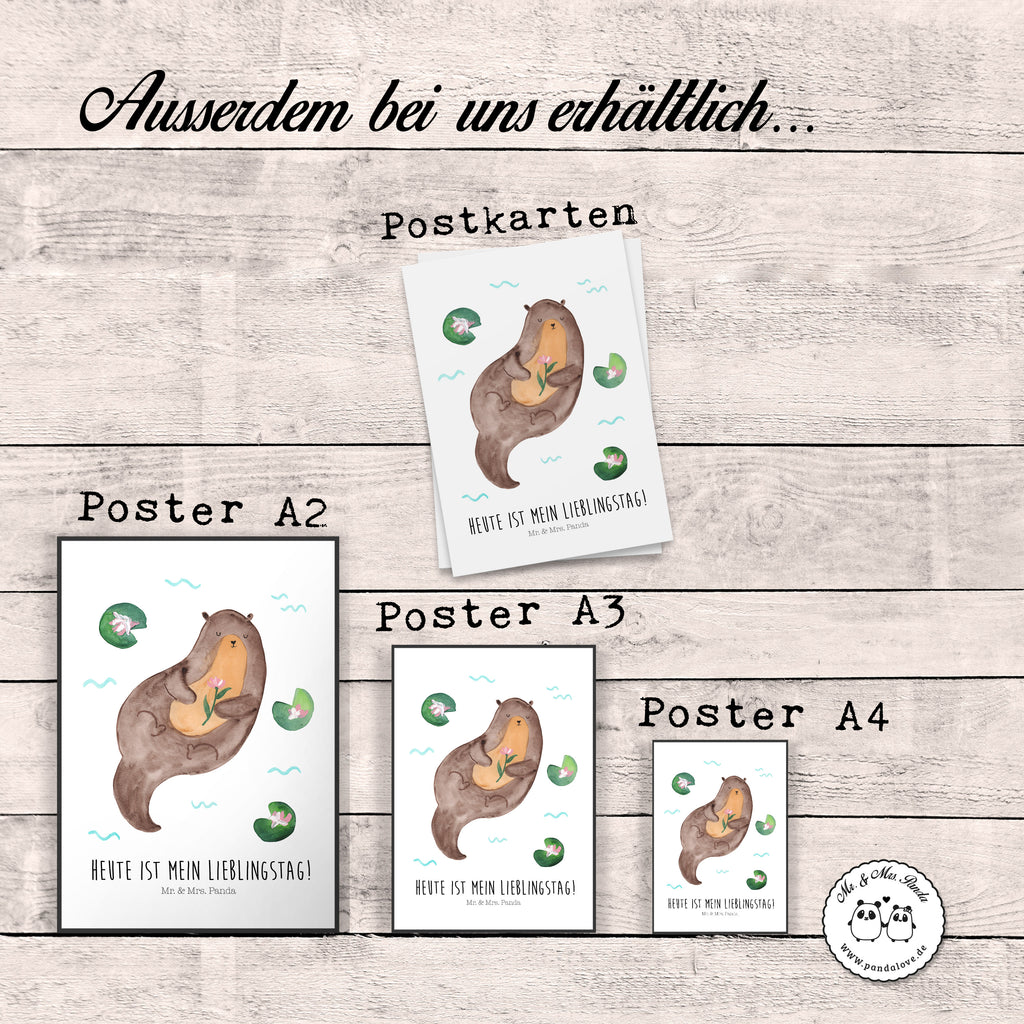 Poster Otter mit Seerose Poster, Wandposter, Bild, Wanddeko, Küchenposter, Kinderposter, Wanddeko Bild, Raumdekoration, Wanddekoration, Handgemaltes Poster, Mr. & Mrs. Panda Poster, Designposter, Kunstdruck, Posterdruck, Otter, Fischotter, Seeotter, Otter Seeotter See Otter