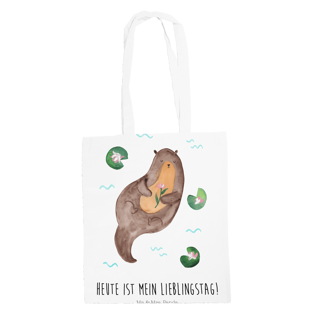 Tragetasche Otter mit Seerose Beuteltasche, Beutel, Einkaufstasche, Jutebeutel, Stoffbeutel, Otter, Fischotter, Seeotter, Otter Seeotter See Otter