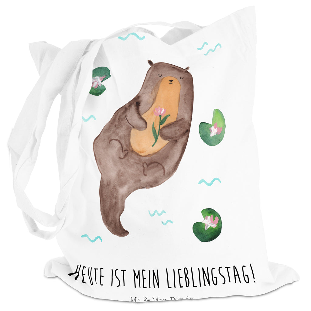 Tragetasche Otter mit Seerose Beuteltasche, Beutel, Einkaufstasche, Jutebeutel, Stoffbeutel, Otter, Fischotter, Seeotter, Otter Seeotter See Otter