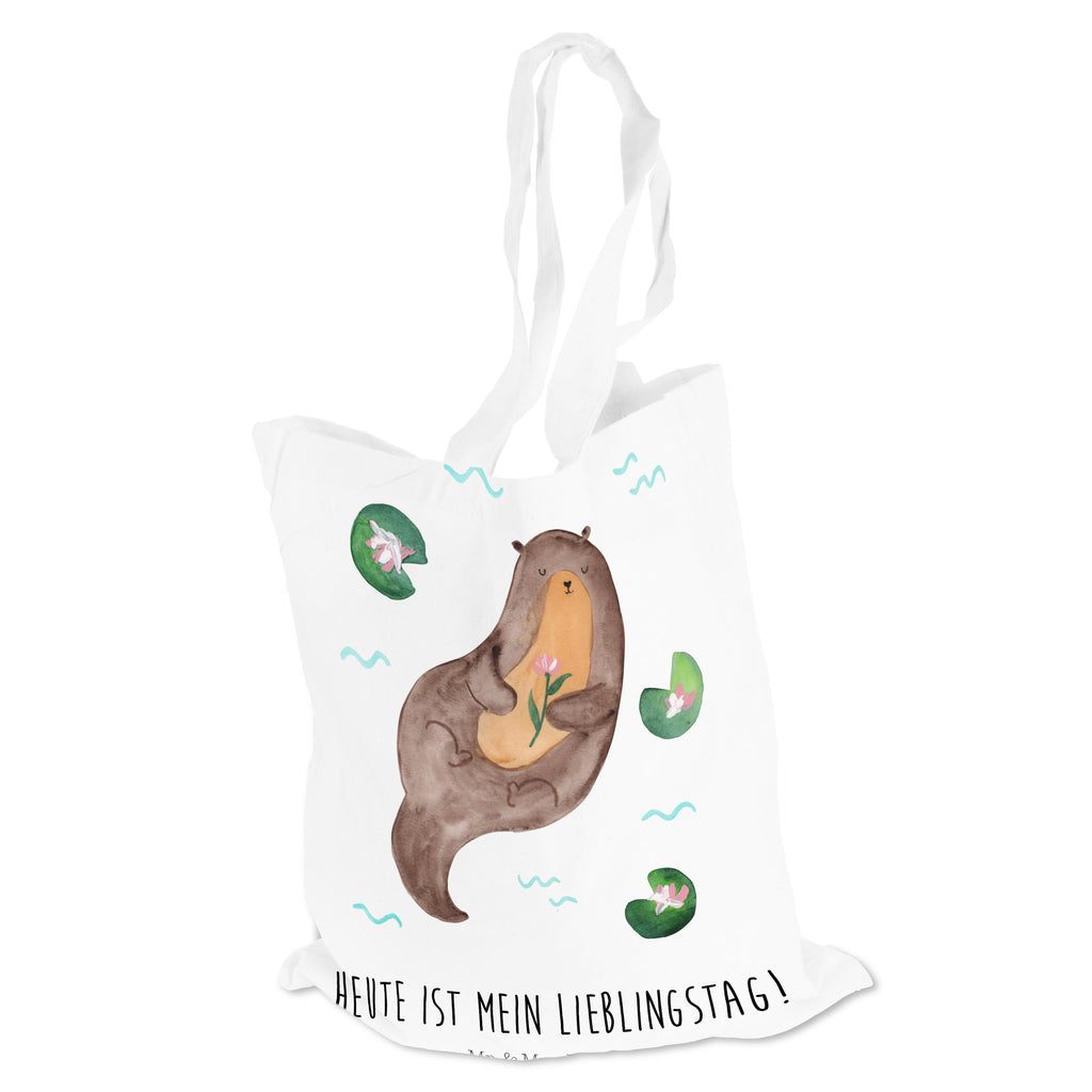 Tragetasche Otter mit Seerose Beuteltasche, Beutel, Einkaufstasche, Jutebeutel, Stoffbeutel, Otter, Fischotter, Seeotter, Otter Seeotter See Otter