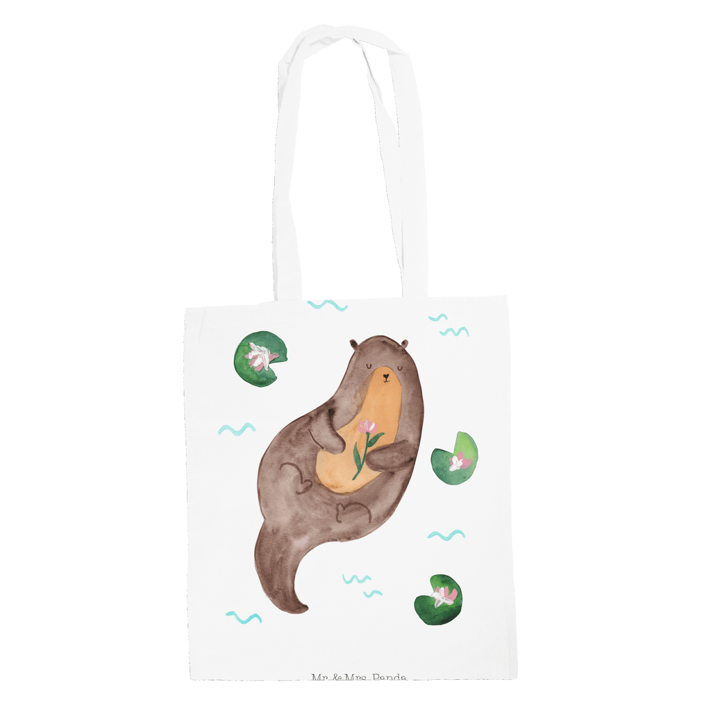 Tragetasche Otter mit Seerose Beuteltasche, Beutel, Einkaufstasche, Jutebeutel, Stoffbeutel, Otter, Fischotter, Seeotter, Otter Seeotter See Otter