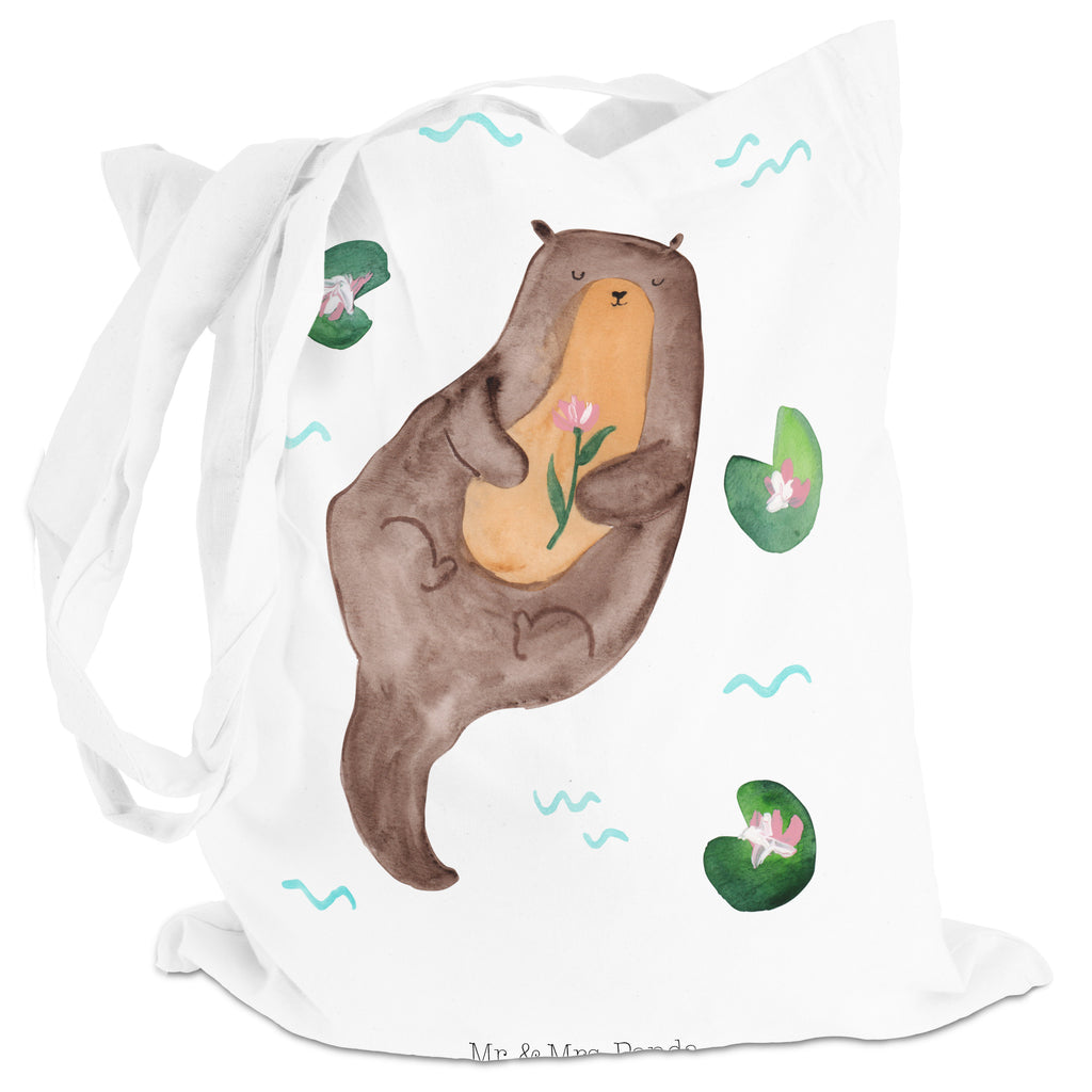 Tragetasche Otter mit Seerose Beuteltasche, Beutel, Einkaufstasche, Jutebeutel, Stoffbeutel, Otter, Fischotter, Seeotter, Otter Seeotter See Otter