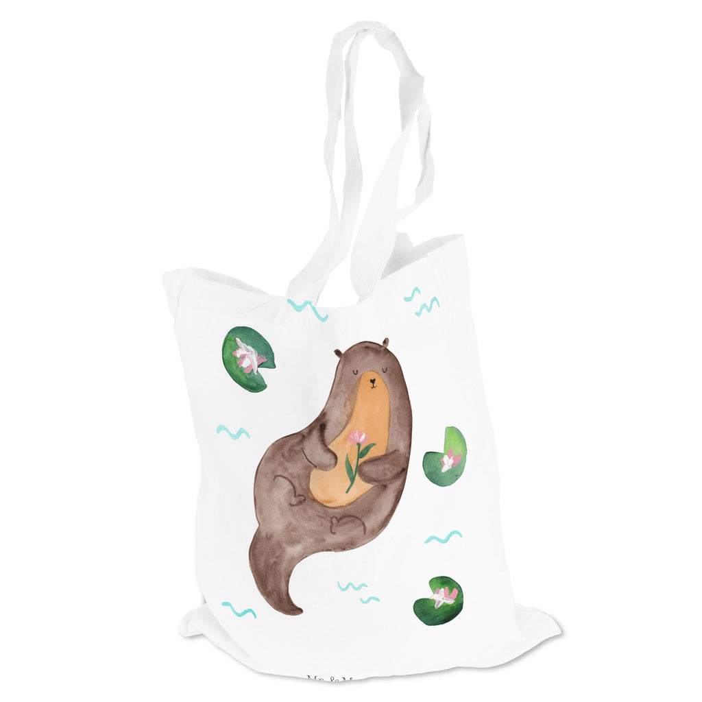 Tragetasche Otter mit Seerose Beuteltasche, Beutel, Einkaufstasche, Jutebeutel, Stoffbeutel, Otter, Fischotter, Seeotter, Otter Seeotter See Otter