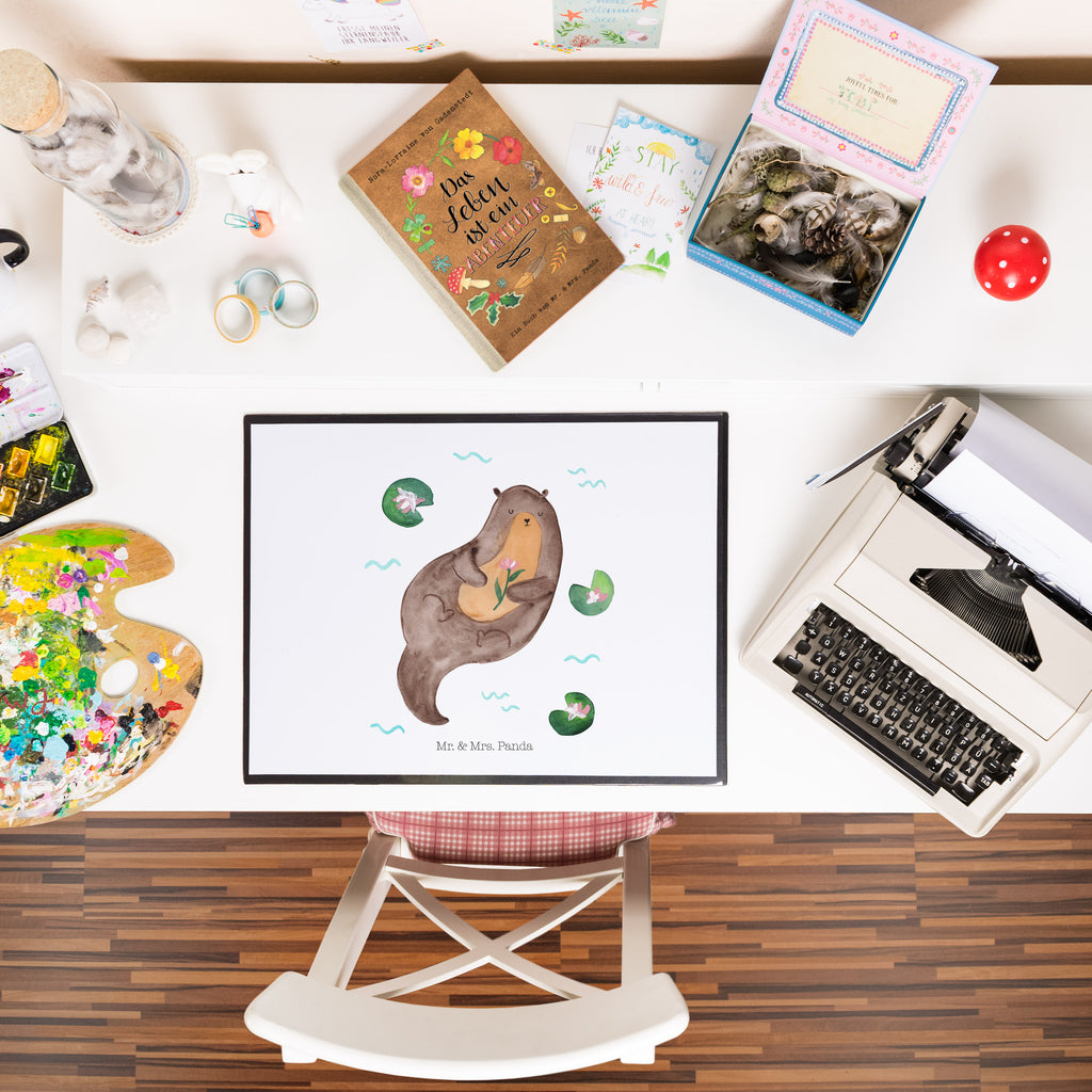 Schreibtischunterlage Otter mit Seerose Schreibunterlage, Schreibtischauflage, Bürobedarf, Büroartikel, Schreibwaren, Schreibtisch Unterlagen, Schreibtischunterlage Groß, Otter, Fischotter, Seeotter, Otter Seeotter See Otter
