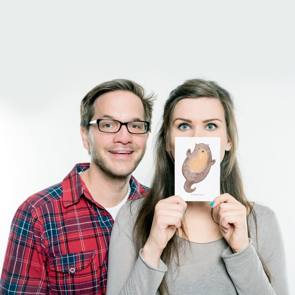Postkarte Otter Umarmen Geschenkkarte, Grußkarte, Karte, Einladung, Ansichtskarte, Geburtstagskarte, Einladungskarte, Dankeskarte, Otter, Fischotter, Seeotter, Otter Seeotter See Otter