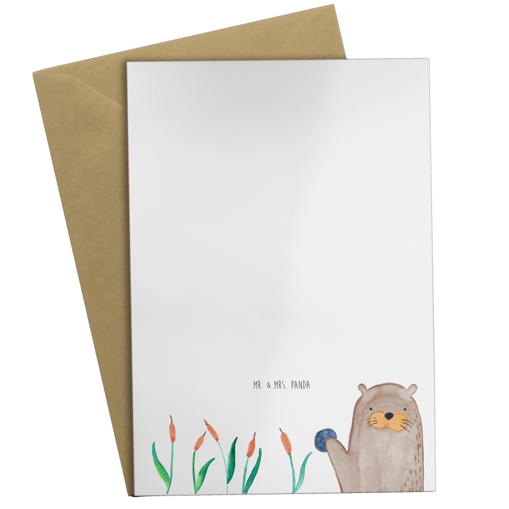 Grußkarte Otter mit Stein Klappkarte, Einladungskarte, Glückwunschkarte, Hochzeitskarte, Geburtstagskarte, Karte, Otter, Fischotter, Seeotter, Otter Seeotter See Otter