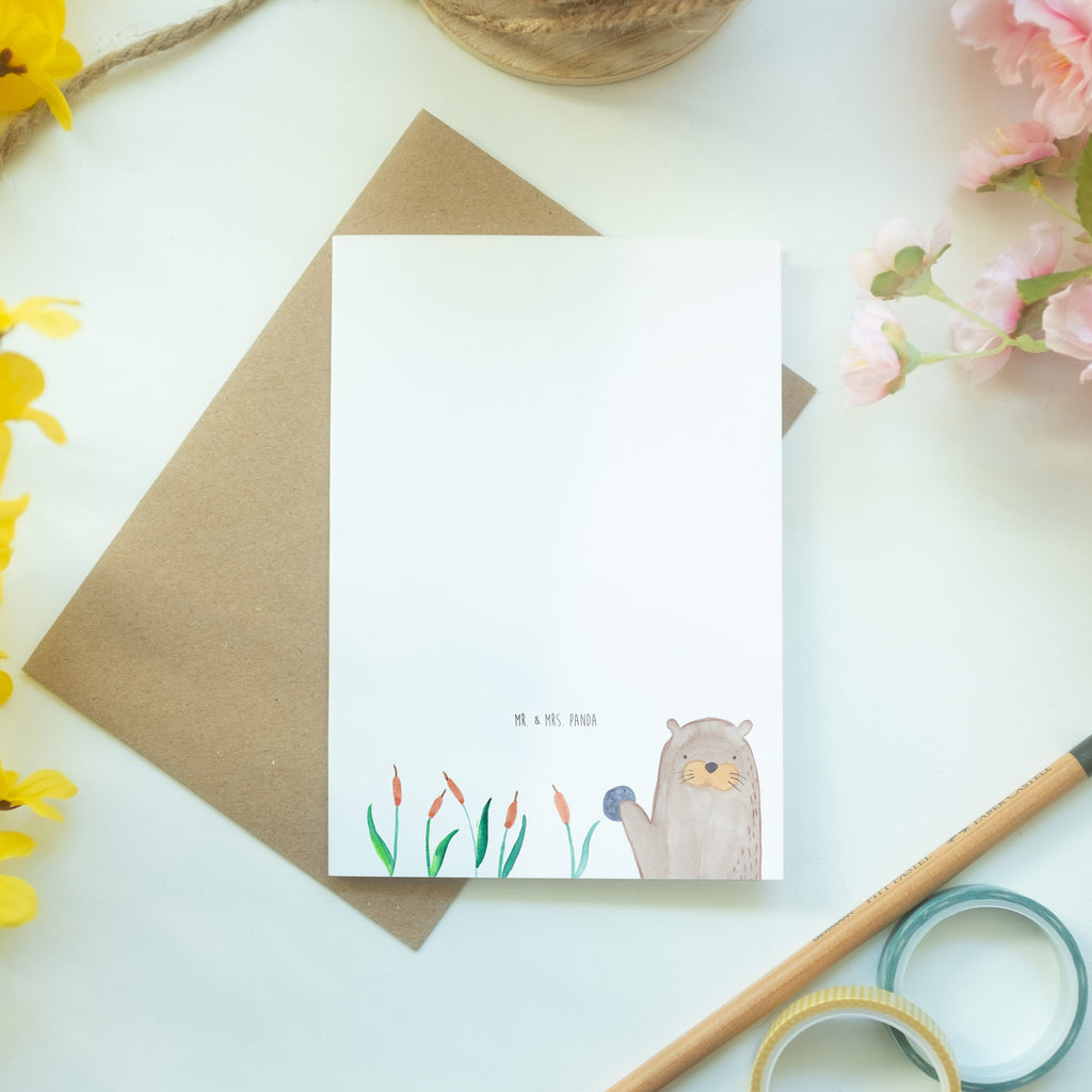 Grußkarte Otter mit Stein Klappkarte, Einladungskarte, Glückwunschkarte, Hochzeitskarte, Geburtstagskarte, Karte, Otter, Fischotter, Seeotter, Otter Seeotter See Otter