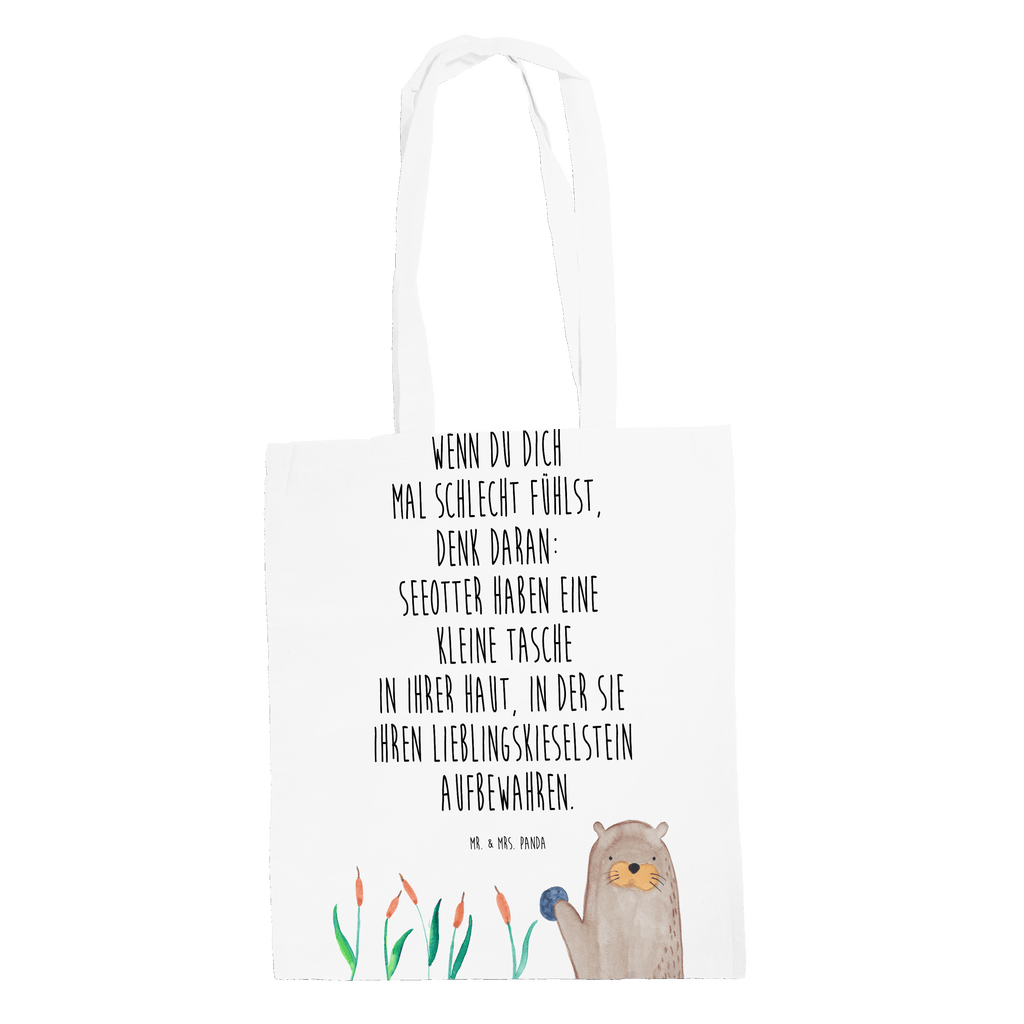Tragetasche Otter mit Stein Beuteltasche, Beutel, Einkaufstasche, Jutebeutel, Stoffbeutel, Otter, Fischotter, Seeotter, Otter Seeotter See Otter