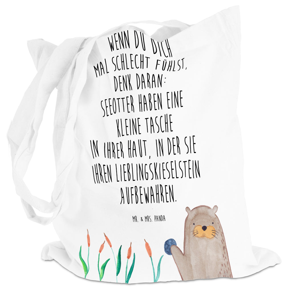 Tragetasche Otter mit Stein Beuteltasche, Beutel, Einkaufstasche, Jutebeutel, Stoffbeutel, Otter, Fischotter, Seeotter, Otter Seeotter See Otter