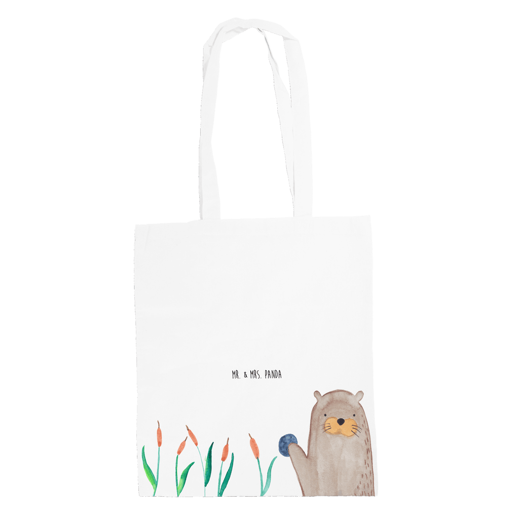 Tragetasche Otter mit Stein Beuteltasche, Beutel, Einkaufstasche, Jutebeutel, Stoffbeutel, Otter, Fischotter, Seeotter, Otter Seeotter See Otter