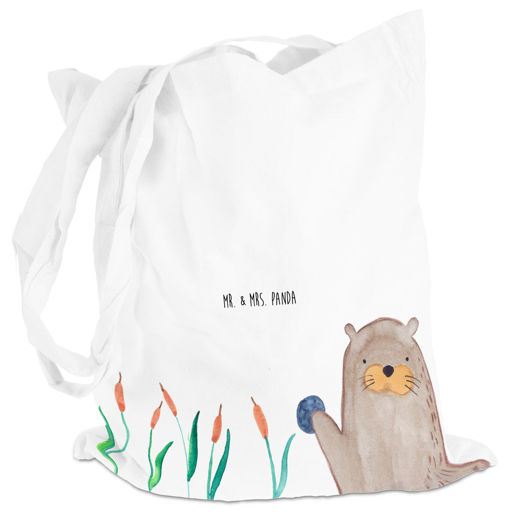 Tragetasche Otter mit Stein Beuteltasche, Beutel, Einkaufstasche, Jutebeutel, Stoffbeutel, Otter, Fischotter, Seeotter, Otter Seeotter See Otter
