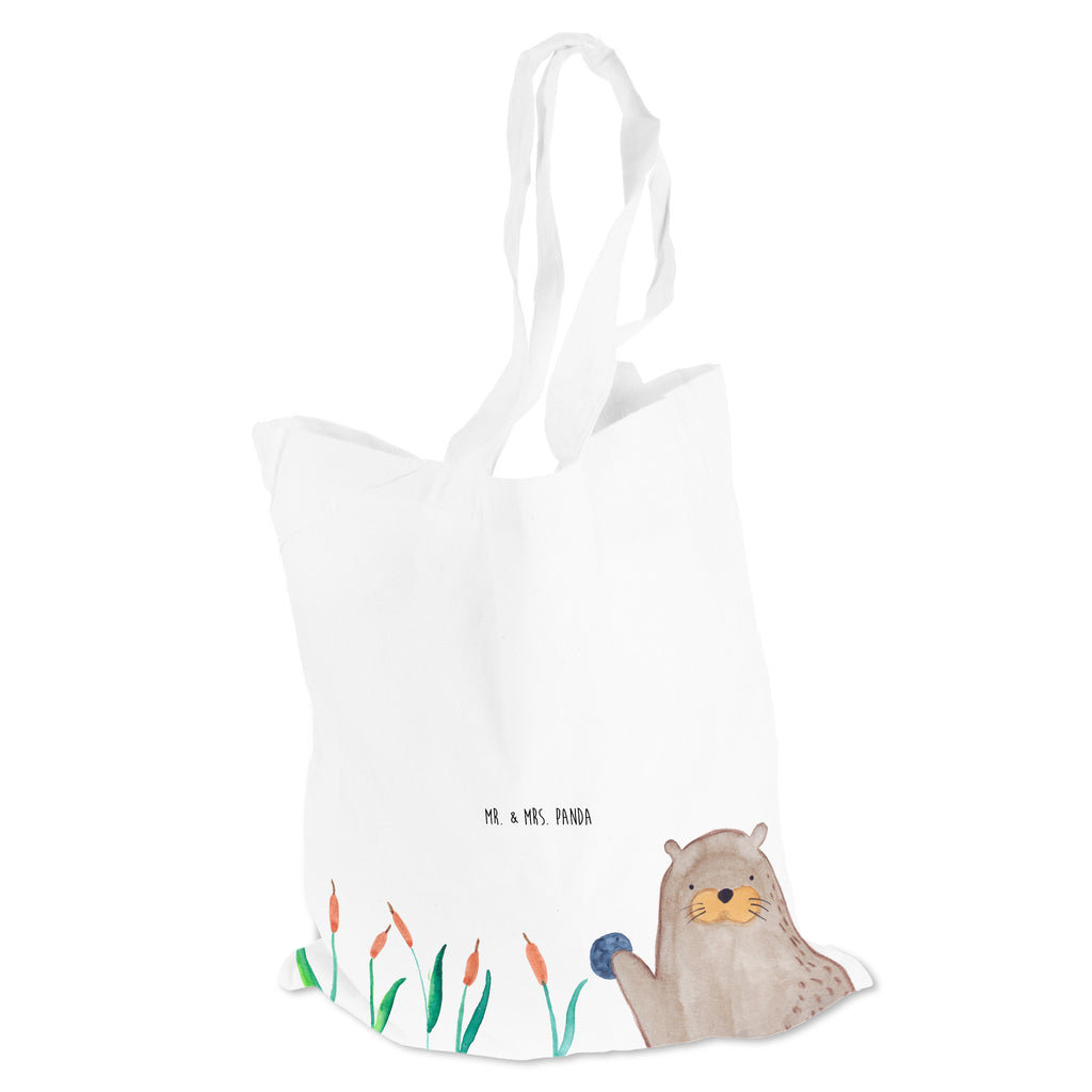Tragetasche Otter mit Stein Beuteltasche, Beutel, Einkaufstasche, Jutebeutel, Stoffbeutel, Otter, Fischotter, Seeotter, Otter Seeotter See Otter