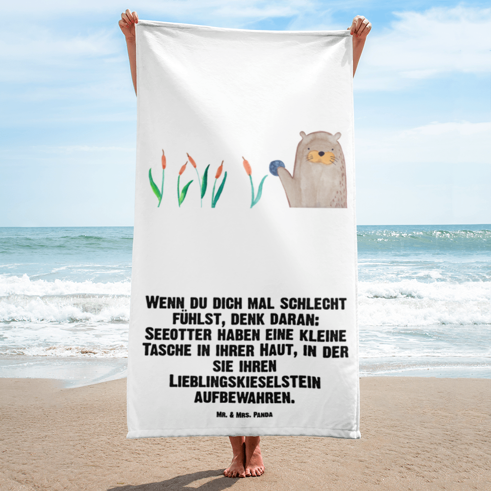 XL Badehandtuch Otter mit Stein Handtuch, Badetuch, Duschtuch, Strandtuch, Saunatuch, Otter, Fischotter, Seeotter, Otter Seeotter See Otter