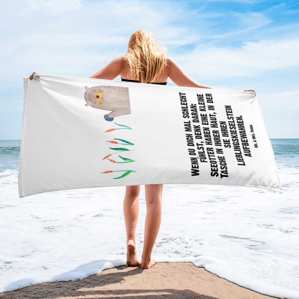 XL Badehandtuch Otter mit Stein Handtuch, Badetuch, Duschtuch, Strandtuch, Saunatuch, Otter, Fischotter, Seeotter, Otter Seeotter See Otter