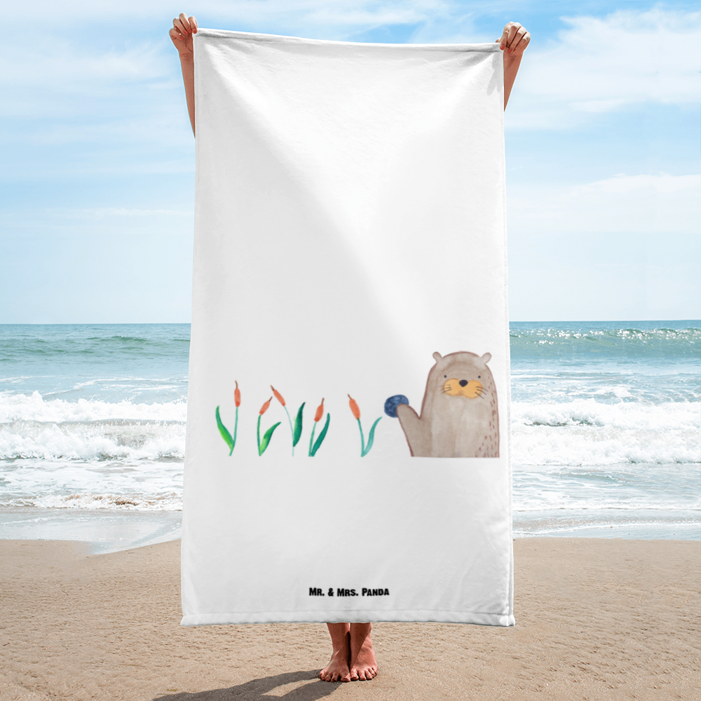 XL Badehandtuch Otter mit Stein Handtuch, Badetuch, Duschtuch, Strandtuch, Saunatuch, Otter, Fischotter, Seeotter, Otter Seeotter See Otter